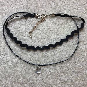 black double choker and crystal charm